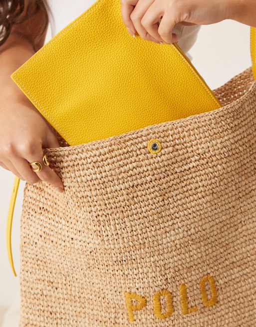 Polo Ralph Lauren - Borsa da mare a tracolla in vimini écru e gialla, 2 di 4