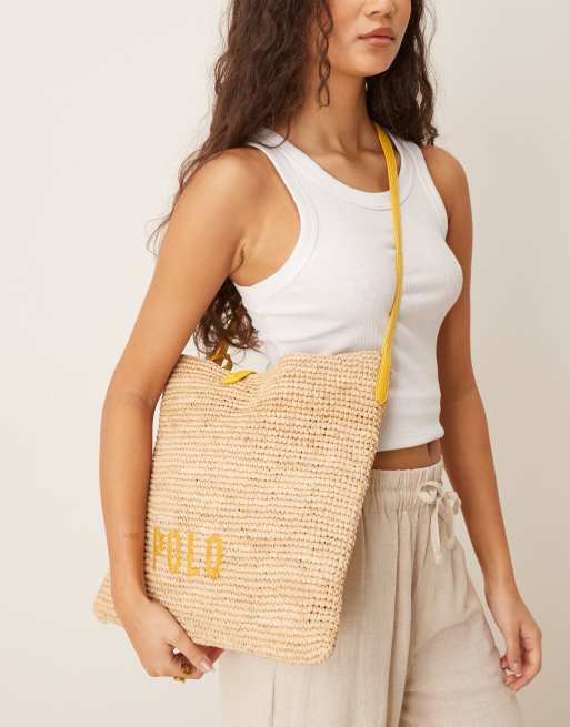 Polo Ralph Lauren - Borsa da mare a tracolla in vimini écru e gialla, 4 di 4