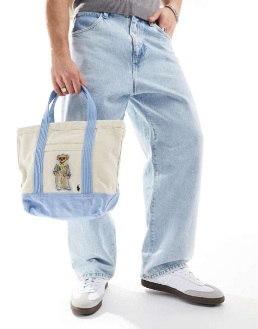 Polo Ralph Lauren Borsa shopping color crema con logo dell