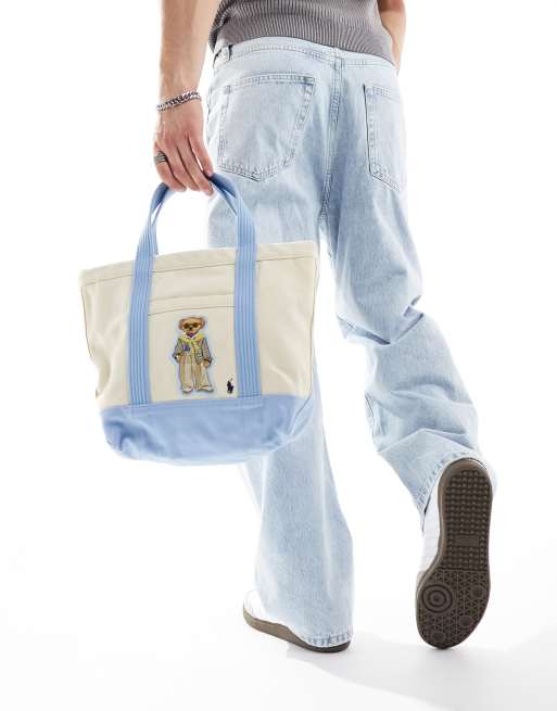 Polo Ralph Lauren Borsa shopping color crema con logo dell