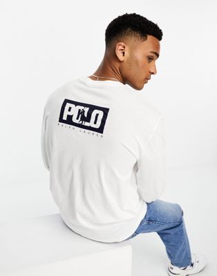 Polo Ralph Lauren box logo back print long sleeve top classic oversized fit in white