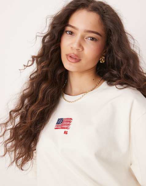 Polo Ralph Lauren boxy fit flag print t-shirt in off white - view 1