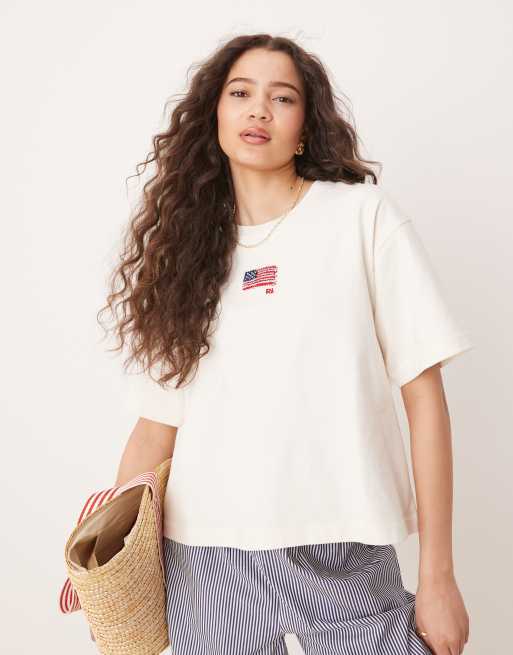 Polo Ralph Lauren boxy fit flag print t-shirt in off white