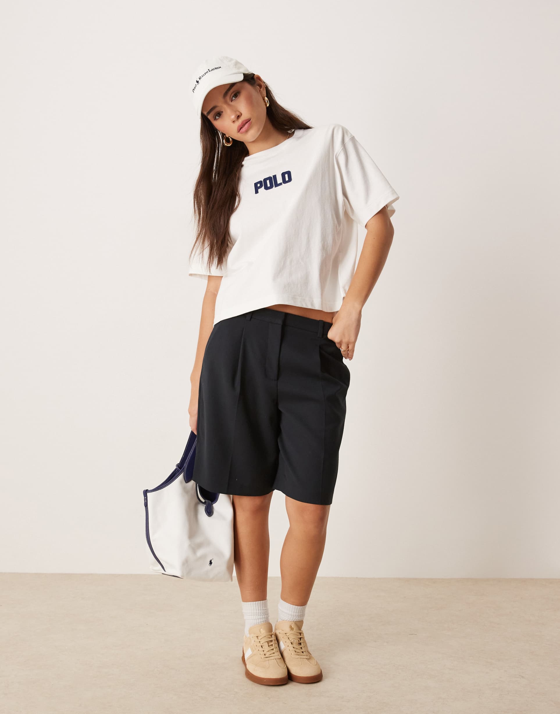 polo ralph lauren boxy fit logo t-shirt in white