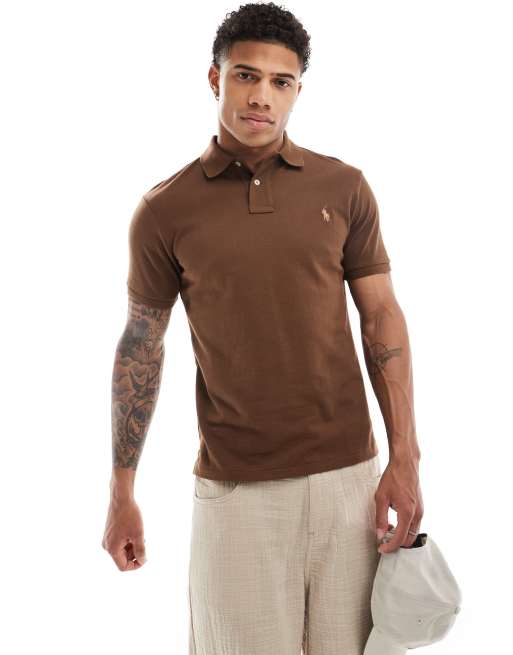 Polo Ralph Lauren – Brązowa koszulka polo o dopasowanym kroju z piki z logo