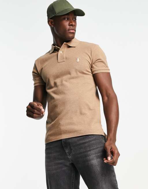 Polo Ralph Lauren – Brązowa melanżowa koszulka polo o dopasowanym kroju z piki z logo