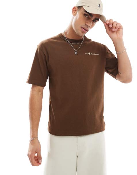 Polo Ralph Lauren – Brązowy gruby T-shirt oversize o luźnym kroju z napisem i logo gracza - view 1