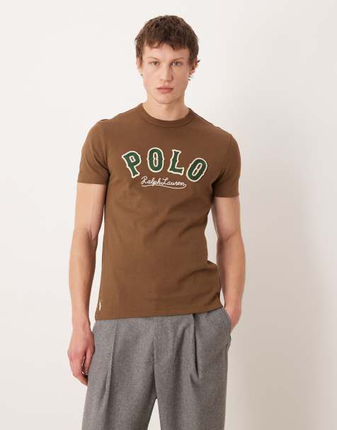 Polo Ralph Lauren – Brązowy T-shirt o dopasowanym kroju z dużym logo - view 1
