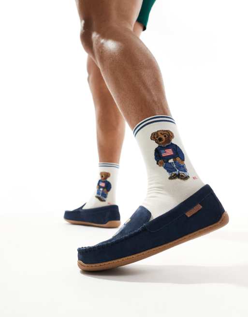 Polo Ralph Lauren Brenan Pantofole in camoscio blu navy con logo dell orsetto