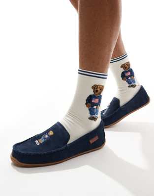 Polo Ralph Lauren Polo Ralph Lauren Brenan slipper with bear logo in navy suede