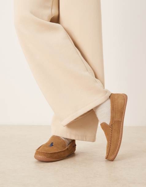 Polo Ralph Lauren - Brenan - Suède pantoffel met icon-logo in bruin - view 1