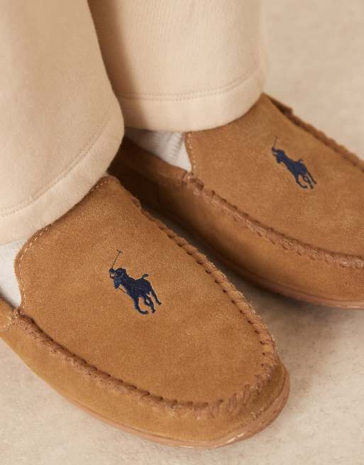 Polo Ralph Lauren Brenan suede slipper with icon logo in tan, 3 of 4