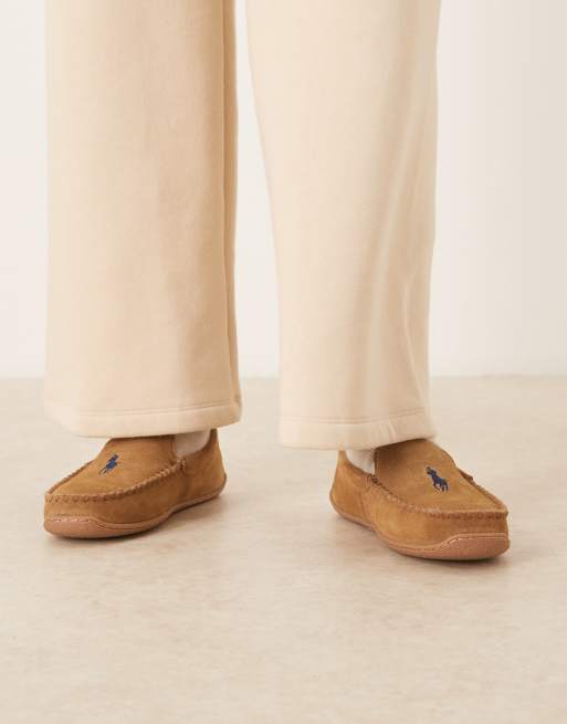 Polo Ralph Lauren Brenan suede slipper with icon logo in tan, 4 of 4