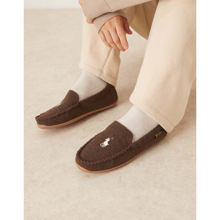 Polo Ralph Lauren Brenan wool slipper with icon logo in brown ASOS
