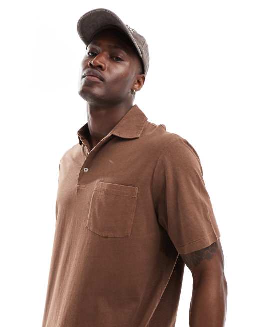 Polo Ralph Lauren - Brun polo med klassisk oversized pasform og lomme i bomuldshør