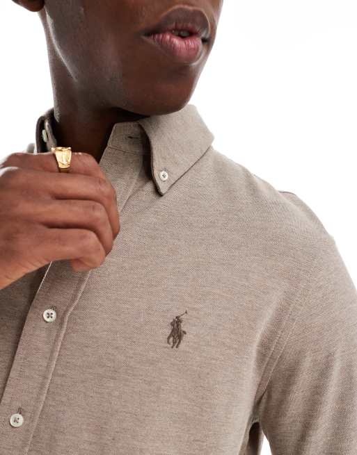 Polo Ralph Lauren – Brunmelerad pikétröja med ikonlogga, 3 av 4