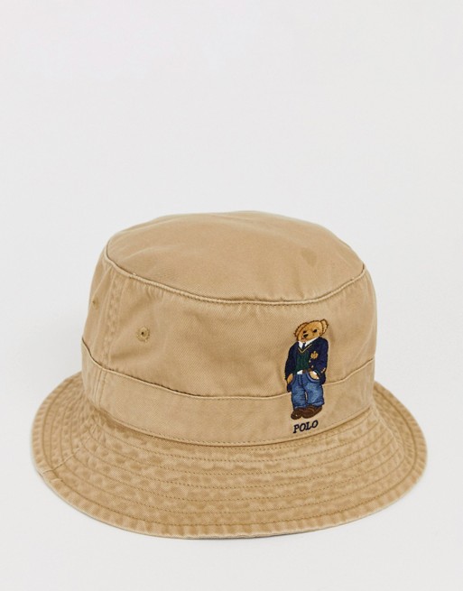 Polo Ralph Lauren bucket hat in beige with bear logo