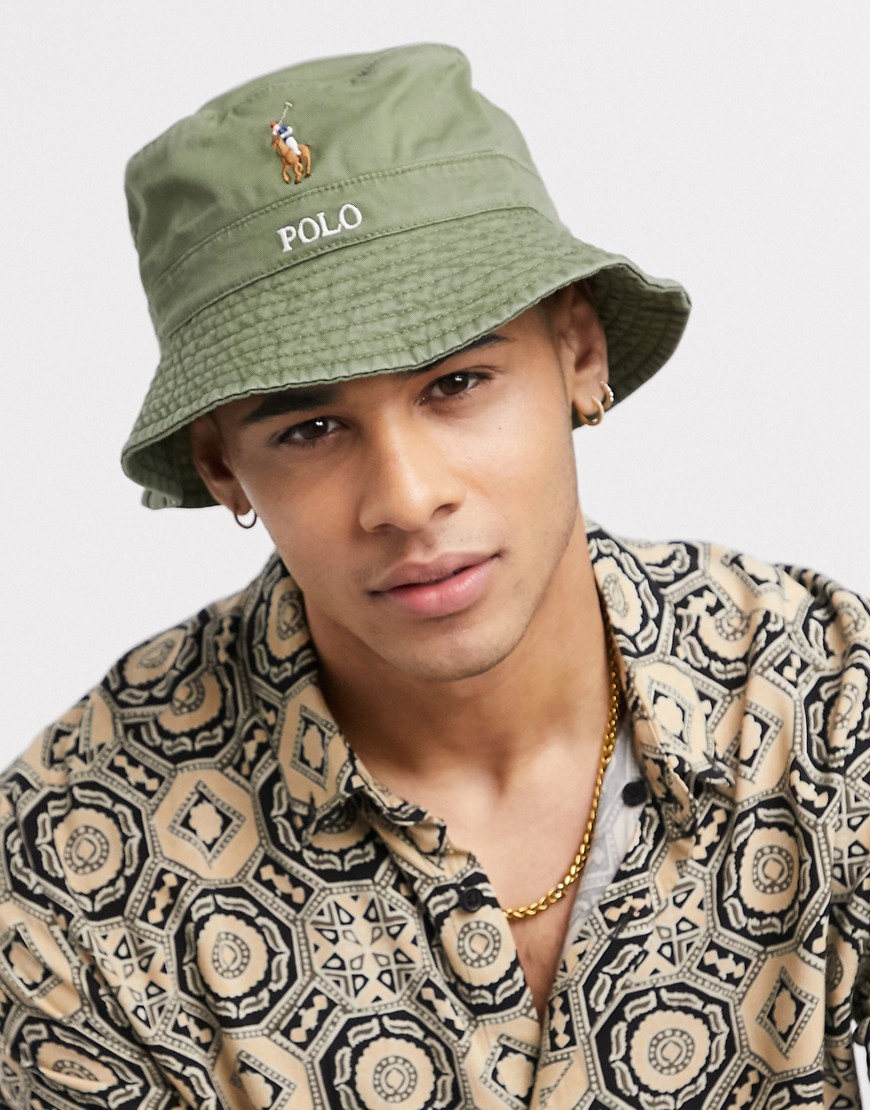 Polo Ralph Lauren bucket hat in olive with pony logo-Green