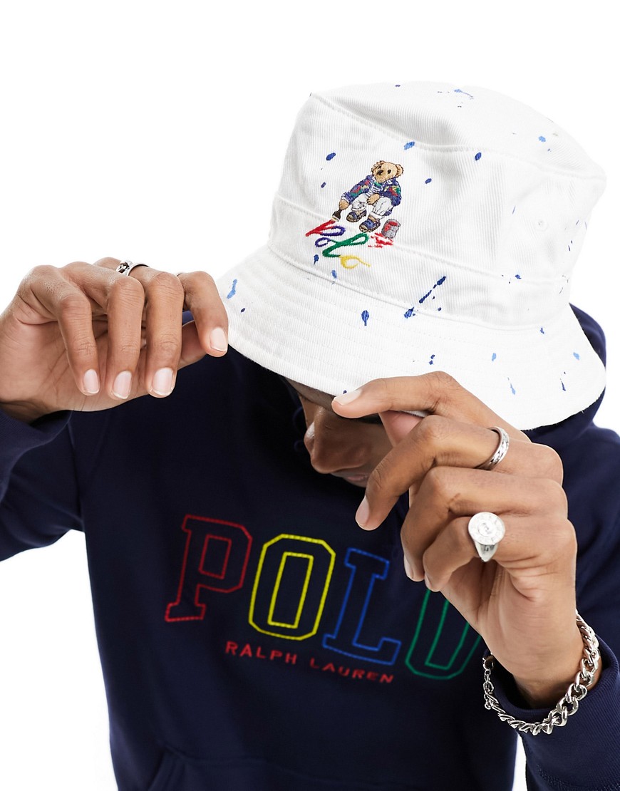 Polo Ralph Lauren bucket hat in white with bear logo