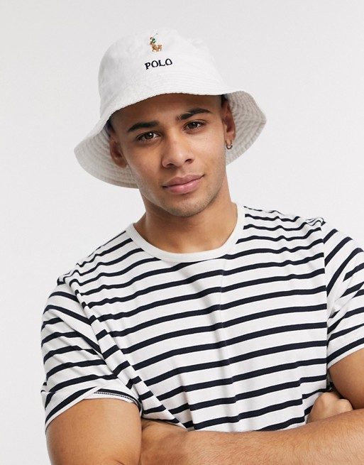 Polo Ralph Lauren bucket hat in white with pony logo