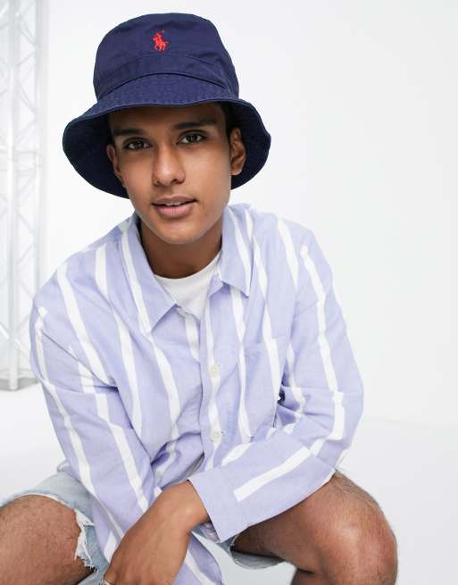Polo Ralph Lauren - Bucket hat van keperstof met spelerslogo in marineblauw