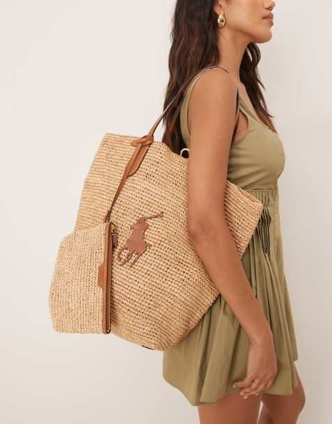 Polo Ralph Lauren - Bucket tas van raffia met logo in bruin - view 1