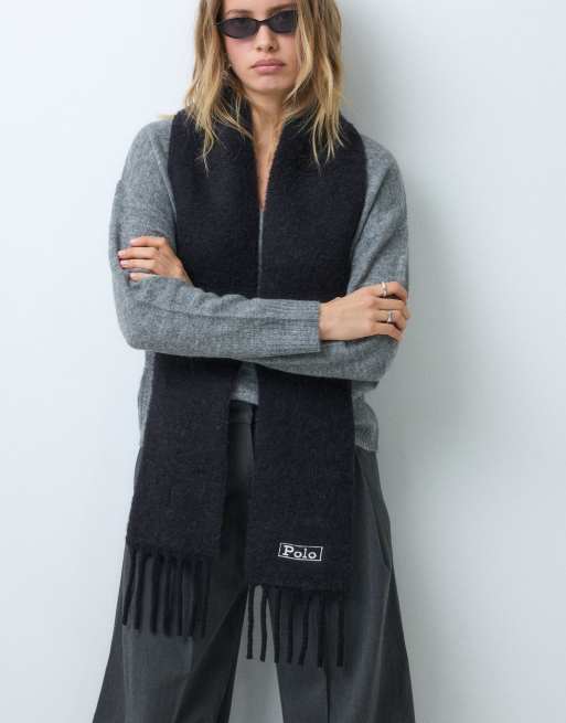Polo Ralph Lauren bufanda con logotipo en script negra, 1 de 4