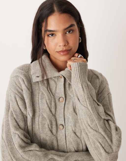 Polo Ralph Lauren cable knit cardigan in grey, 3 of 4