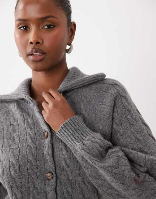 Polo Ralph Lauren cable knit cardigan in grey, 3 of 4
