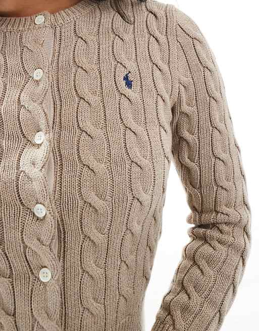 Polo Ralph Lauren cable knit cardigan with logo in beige | ASOS Polo Ralph Lauren cable knit cardigan with logo in beige | ASOS