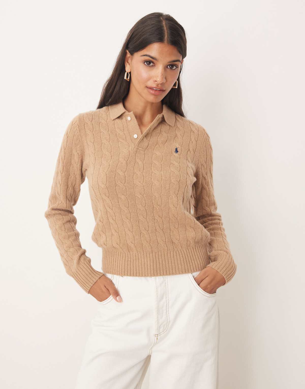 Polo Ralph Lauren cable knit collar jumper in camel
