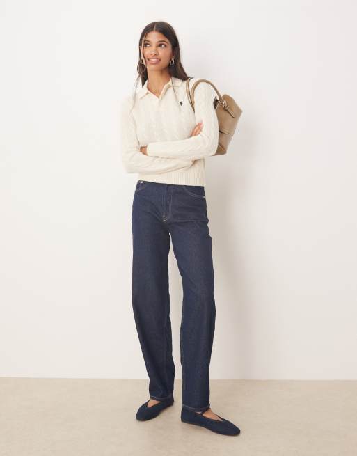 Polo Ralph Lauren cable knit collar jumper in cream, 3 of 4