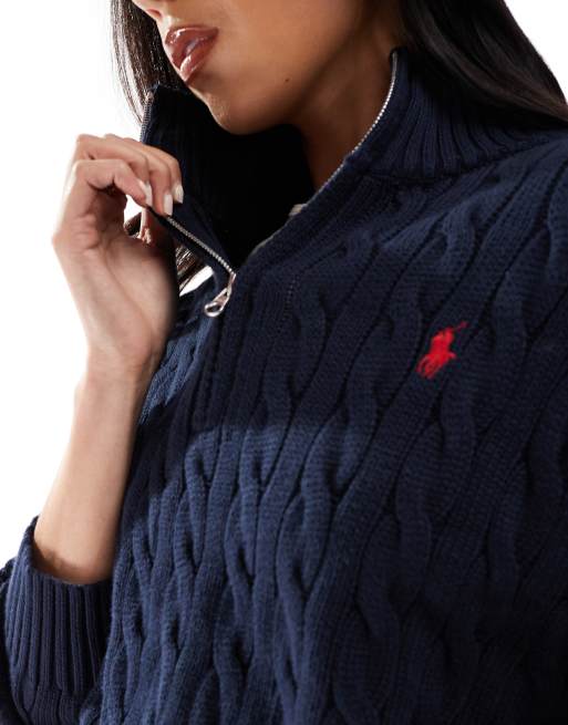 Polo Ralph Lauren cable knit half zip sweater with logo in