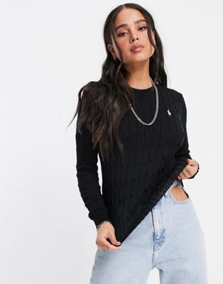 Polo Ralph Lauren cable knit logo jumper in black