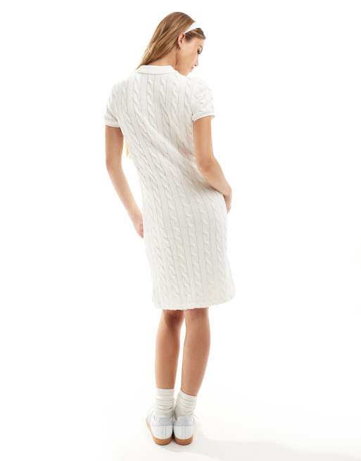 Polo Ralph Lauren cable knit polo dress with logo in white | ASOS