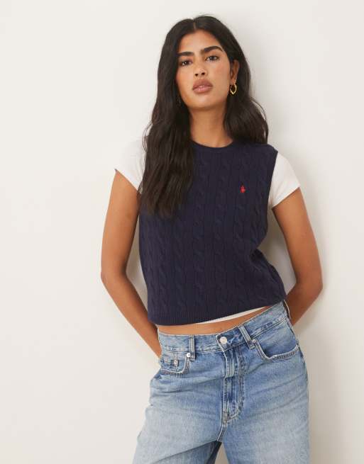 Polo Ralph Lauren cable knit sleeveless jumper in navy