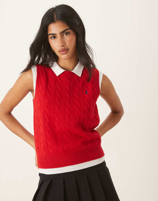 Polo Ralph Lauren cable knit sleeveless jumper in red