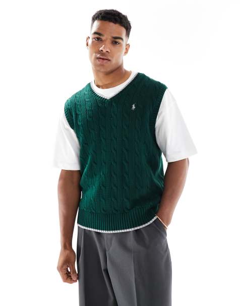 Polo Ralph Lauren cable knit sleeveless vest in green - view 1