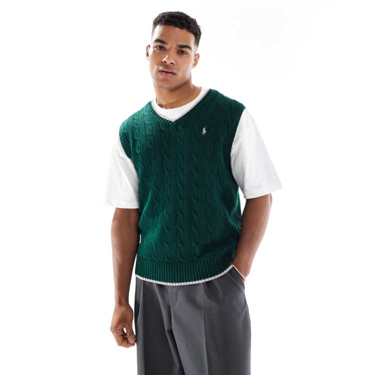 Polo Ralph Lauren cable knit sleeveless vest in green | ASOS