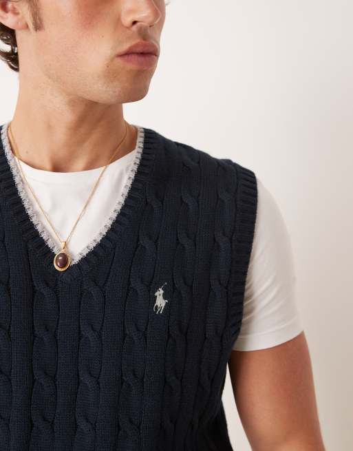 Polo Ralph Lauren cable knit sleeveless vest in navy