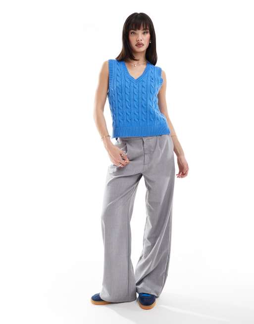 Polo Ralph Lauren cable knit vest with v neck in blue, 2 of 4