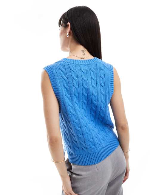 Polo Ralph Lauren cable knit vest with v neck in blue, 4 of 4