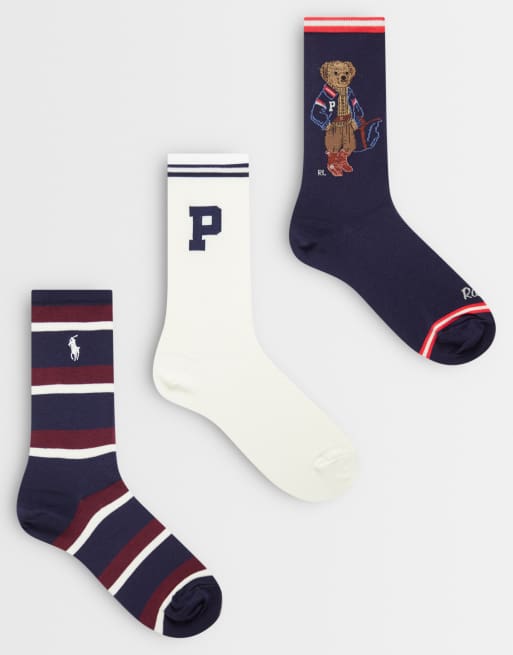 Polo Ralph Lauren calze con logo bear varsity in confezione da 3 multicolore, 1 di 3