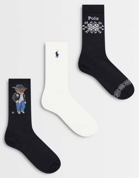 Polo Ralph Lauren calzini a mezza gamba 3 paia con stampa orso natalizia neri - view 1