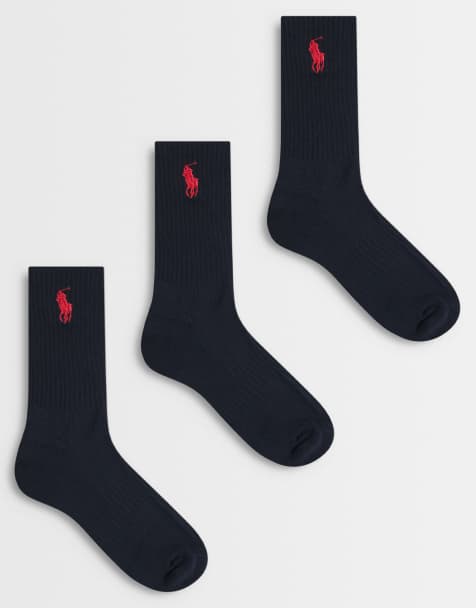 Polo Ralph Lauren calzini crew con grande logo iconico, confezione da 3, neri - view 1