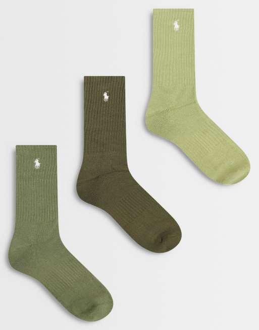 Polo Ralph Lauren calzini girocollo con logo icon, confezione da 3, verde multicolore, 1 di 3