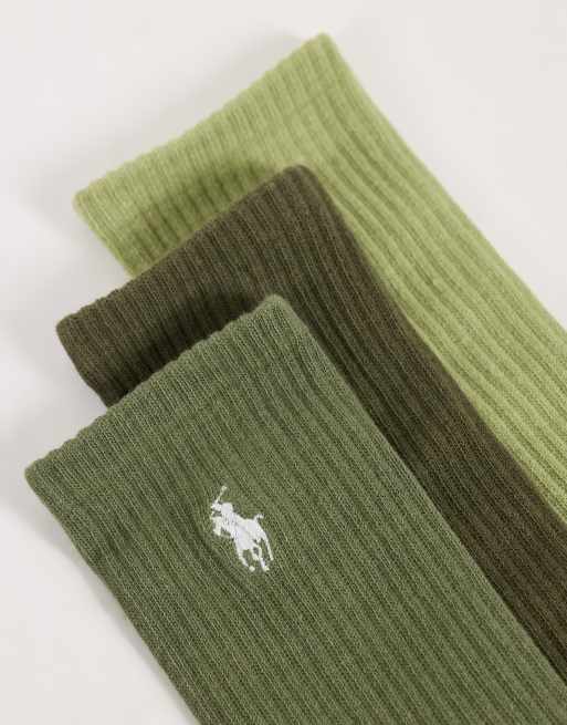 Polo Ralph Lauren calzini girocollo con logo icon, confezione da 3, verde multicolore, 3 di 3