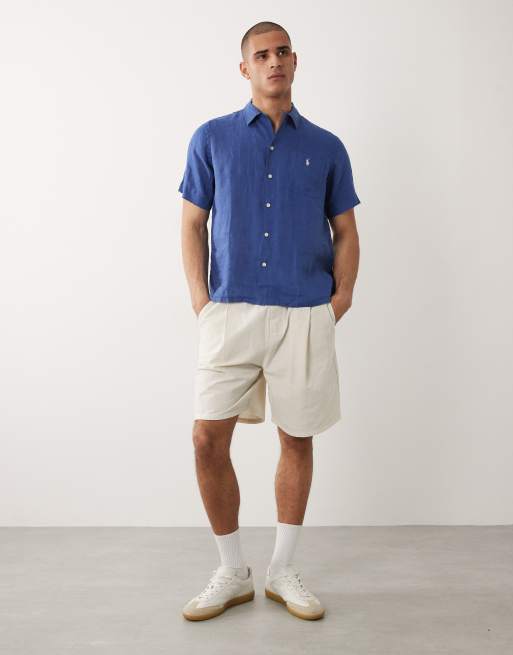 Polo Ralph Lauren - Camicia a maniche corte in lino blu navy con logo, 2 di 5