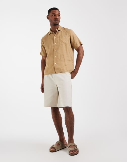 Polo Ralph Lauren - Camicia a maniche corte in lino color cuoio con logo, 2 di 5