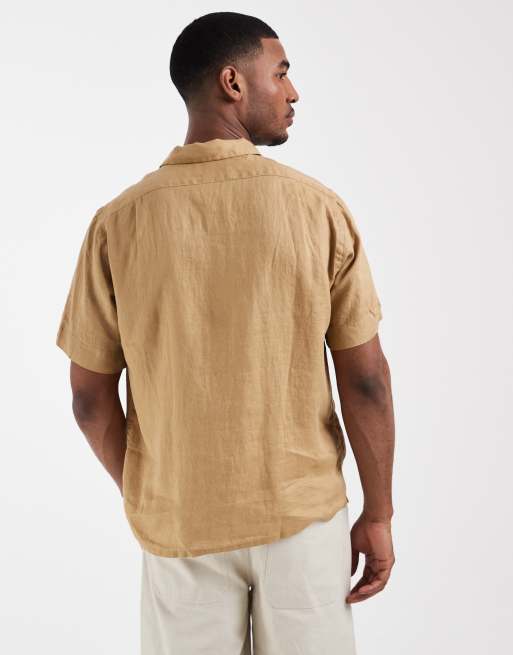 Polo Ralph Lauren - Camicia a maniche corte in lino color cuoio con logo, 5 di 5
